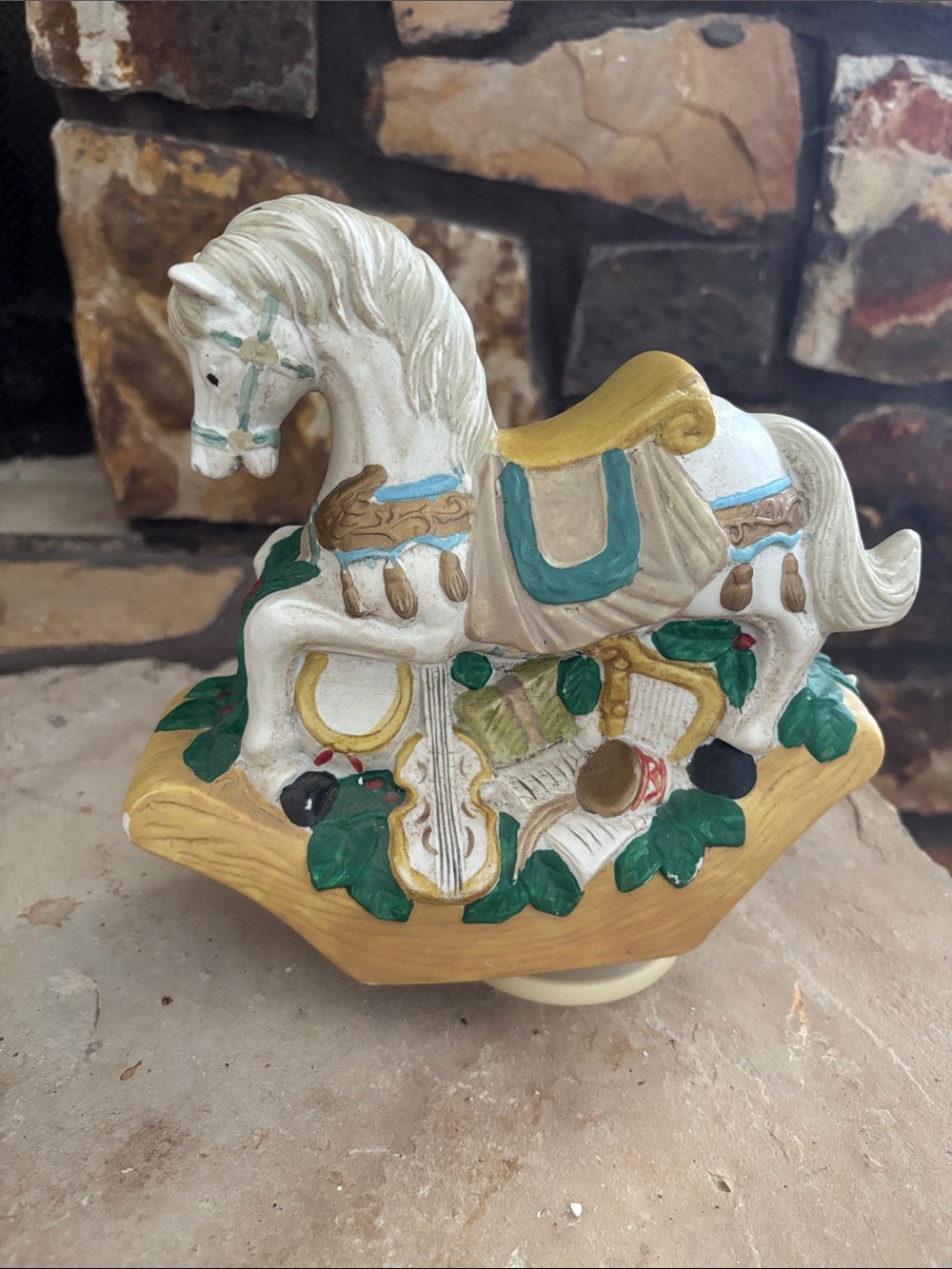 Decorative White Carousel Horse Figurine plays Wish you a Merry Christmas